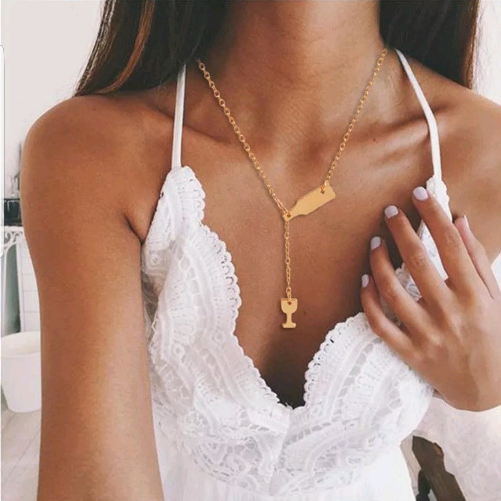 Gold wine bottle with glass necklace!!